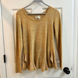 Anthropologie Saturday Sunday Wendy Waffle Knit Thermal Top Ruffle Wrap Back XS